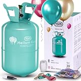 TOM Helium Gas – Helium Gasflasche inkl. 30 Ballons & 100 m Schnur – Helium Balloon Gas für bis zu 30 Luftballons für Geburtstag, Hochzeit & Co. – für Folienballons geeignet