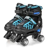 Rollschuhe für Kinder mit Leuchtenden Rädern für Mädchen und Jungen, Größen verstellbare Atmungsaktiv Quad Skates Verstellbare (Blau, L)