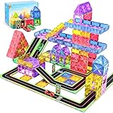 Perbabe Magnetische Bausteine, 72 Teile Magnete Kinder Stärker Magnetbausteine, Magnetische Fliesen Stadtstraßen-Set mit 2 Autos Magnetspiel ab 3 4 5 6 7 8 Jahre Vorschule Lernen