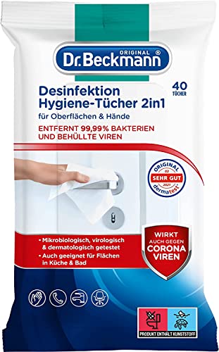 Dr. Beckmann Desinfektion Hygiene-Tücher 2in1 | Oberflächendesinfektion und Handdesinfektion | 40 Tücher