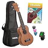 Cascha Sopran Ukulele Set Kinder Erwachsene I Ukulele Starter Kit 3 Plektren Tasche deutsches Lehrbuch Stimmgerät I Sopran Ukulele Mahagoni I Kleine Hawaii Gitarre für Anfänger Fortgeschrittene