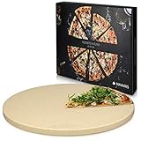 Navaris Cordierit Pizzastein XXL für Backofen Grill - Ø35cm Pizza Stein groß für Ofen Brot Backen Flammkuchen - Gasgrill Herd Steinplatte inkl. Rezeptbuch