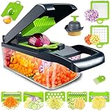Gemüseschneider 15 in 1,Gemüsehobel mit Edelstahl,Nicer Dicer, Zwiebelschneider Gemüse Schneider Manuell, Reibe für Gemüse Multifunktions- Kartoffelschneider, Gurkenhobel,Zwiebel,Knoblauch (Schwarz)