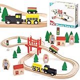 Tiny Land 39 Pcs Holzeisenbahn und Züge Pack Eisenbahn Anfängerset Kompatibel mit Thomas Passend für Eichhorn Zugset Kleinkinderspielzeug empfohlen ab 3 Jahren