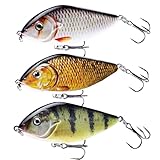 TABKSOLA jerkbait Hecht,3 teiliges 6.5cm / 15g Jerkbait Set mit realistischem Finish, Raubfischköder für Süßwasser.