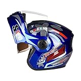 Milageto Modularer Motorradhelm mit Zwei Visieroptionen und Belüftung für Biker , Blau