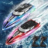 YOOHBERRYS Ferngesteuertes Boot 2 Stück, RC Boot mit LED-Licht für Pools und Seen, 2,4 GHz Ferngesteuerte Boote RC Rennboot, Speedboot Poolspielzeug für Kinder und Erwachsene