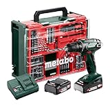 Metabowerke GmbH BS 18 Set Akku-Bohrschrauber (18V 2 x 2Ah LiPOWER, Ladegerät SC 30, Kunststoffkoffer mit 74-teiliger Mobiler Werkstatt, Schnellspannbohrfutter, Gürtelhaken) 602207710