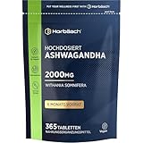 Ashwagandha Tabletten 2000mg | 365 Vegane Stk - 6 Monate Vorrat | Hochdosierte Formel | Reiner 20:1 Wurzelextrakt pro Tag | von Horbaach