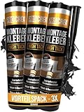 PROCREA® 3x Montagekleber 'High Tack' schwarz [Kleben statt Bohren] Extra Starker Baukleber auf Basis von Acrylatdispersion - Turbo Sofortkleber für Sockel, Stuck, Styropor, Holz - Made In Germany