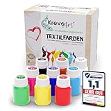 Krevo Art Stoffmalfarben Textilfarben Waschfest | Set aus 9 x 20ml Stofffarben in Fläschchen | Zum Bemalen von verschiedenen Textilien