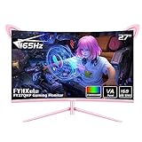 FYHXele FY27QHP Pink Monitor 27 Inch Curved Gaming 165Hz - Support 144Hz 1800R 1ms 2560x1440P VA Screen, Built-in Speakers, AMD Free-Sync, HDMI, DP, USB, AUX, Tilt Adjustable