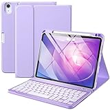 Vobafe Hülle mit Tastatur für iPad Air 5 2022 / Air 4 2020 (10,9 Zoll), Schutzhülle mit TPU Rückschale, magnetisch Abnehmbarer Tastatur mit Stifthalter, QWERTZ Layou, Lavendel