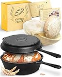 KRUSTENZAUBER 26cm Gusseisen Topf Brot Backen inkl. Gärkorb - Robuster Brottopf zum backen - Ideale Brotbackform mit Deckel, Gusseisenpfanne, Zubehör, Pfanne