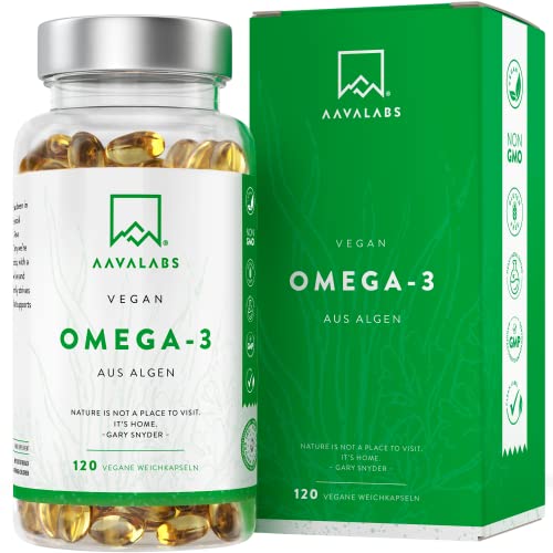 Algenöl Omega 3 Vegan Hochdosiert [1100 mg] 300 EPA 600 DHA pro Tagesdosis - 100% Vegan Omega 3 Algenöl Kapseln für normale Gehirnleistung & Sehkraft - 120 Vegan Omega 3 Kapseln Hochdosiert Omega 3 Öl