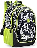 Schulrucksack Jungen 43×33×15 cm – Gaming‑Design mit Kopfhörer & Controller – ergonomisch mit gepolsterten Trägern & verstärktem Boden – ideal für Klasse 3–6 – mit Trolley-Schlaufe