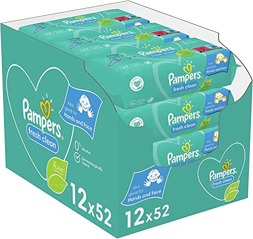 Pampers Fresh Clean Baby Feuchttücher, milder Duft, auch für Hände und Gesicht geeignet, (12 x 52), 624 Tücher