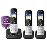 Panasonic KX-TGH723GS Schnurlostelefon mit Anrufbeantworter 3er Set (DECT Telefon, strahlungsarm, Farbdisplay, Anrufsperre, Freisprechen) schwarz