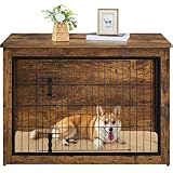 Yaheetech Hundekäfig Möbel mit Hundedecke & 2 Türen, Hundebox für Zuhause, Moderne Hundehütte Indoor, Hundebox Holz für Wohnzimmer, 96x65x68 cm, Braun