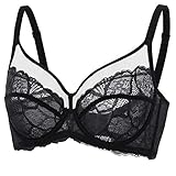 DOBREVA Damen Spitzen Minimizer BH mit Bügel Große Brüste Sexy Vollschalen Ungefüttert Schwarz 95D