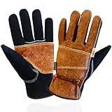 OLSON DEEPAK Leder-Arbeitshandschuhe für Damen und Herren, dornensicher Handschuh für Gartenarbeit, Tig/Mig-Schweißen, Bau, Kettensägen, Bauernhof, Rindsleder, mit Baumwolle gefüttert, nützlich