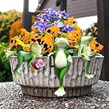 3 Stück Blumentopf Hänger Frösche Deko Figuren, Gartendeko Figuren, Frosch Deko Frösche Tiere Harz Statue Gartendeko, Miniteich Set für Teichschale, Miniteich Terrassenteich , Zinkwannen, Pflanzschale