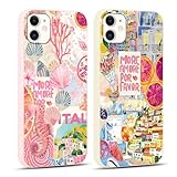 Vxinvnoi 2 Stück Handyhülle für iPhone 12 Mini Hülle, Collage Motiv Aesthetic Blumen Obst Bunt Sommer Muster Mädchen Case, Weich Silikon Dünn TPU Bumper Stoßfeste Cover für iPhone 12 Mini 5,4', Rosa