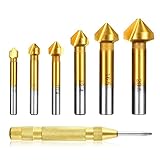 Estmoon 6 tlg 90° Kegelsenker Satz HSS Senker Set, Titan-Beschichtungen Ø 6,3-20,5 mm Senkbohrer mit 1 Pack Messing Automatische Center Bohrer Punch