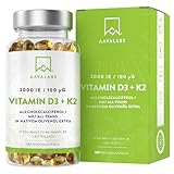 Vitamin D3 K2 hochdosiert mit nativem Olivenöl - Vitamin D hochdosiert 2000 IE + Vitamin K2 MK7 100μg - Sonnenvitamine Vitamin D K2 GMO-, gluten- und laktosefrei 180 Vitamin D3 K2 Kapseln hochdosiert