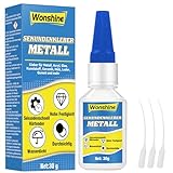 Sekundenkleber für Metall, Metallkleber Extra Stark, Wasserfester und Hitzebeständiger, mit Anti-Trocknungsspitze, für Stahl, Zink, Aluminium und mehr, 30 g