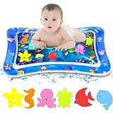 GROFIS Wassermatte Baby 66x50cm, BPA Frei PVC Babymatte Bauchlage Spielzeug Baby ab 3 6 9 Monate, Wasserspielmatte mit 6 Meereslebewesen Schwebend, Aqua Matte Tummy Time Toys für Baby und Katzen