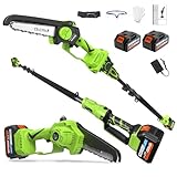 2-in-1 Akku Teleskop Hochentaster 8 Zoll & Mini Kettensäge mit 2×4.0Ah 21V Akku, Bürstenloser Motor, Arbeitshöhe bis 4.5 Meter, Kompakte Hochentaster zum Baum- und Heckenschneiden