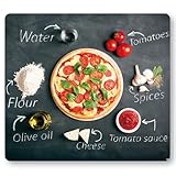 KESPER | Multi-Glasschneideplatte/Herdabdeckplatte/Herdblende, Material: ESG-Sicherheitsglas, Maße: 56 x 50 x 0,8 cm, Motiv: Pizza, Farbe: Grau, Rot | 36598 13