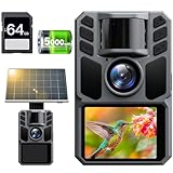 FKPCAM Wildkamera Solar 4K 64MP Eingebaute 5000mAh Lithium-Batterie mit 64GB Speicherkarte, Wildtierkamera mit Nachtsicht, 0.1s Auslöser Bewegungsaktiviert, IP67 Wasserdicht 130° Weitwinkel