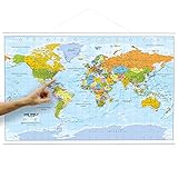 ORBIT Globes & Maps - Politische Weltkarte in deutsch als Poster mit Leisten, Karte der Welt, ca. 88x58cm, Aktuell 2023, Maßstab 1:46.400.000 Mio.