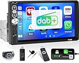 CAMECHO Autoradio Dab Plus 1 Din Radio Auto mit Carplay Android Auto, 7 Zoll Auto Bildschirm mit Bluetooth Freisprecheinrichtung, Mirror Link FM Radio TF/USB/AUX+ Rückfahrkamera + Mic