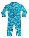 weVSwe Baby Junge Badeanzug UPF 50+ UV-Schutz Rash Guard mit Schritt Reißverschluss Sonnenanzug Palme Blau Neugeborenen 6-12 Monate