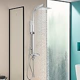 Youyijia Edelstahl Duschsystem Regendusche Duschset 20X20cm kopfbrause Handbrause Duschkopf Duschstange mit Ablage Duschsystem -für Badezimmer,Chrom