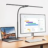 Schreibtischlampe LED Dimmbar, 1200 Lumen Doppelkopf Klemmbar für Homeoffice, Augenschutz Schwanenhals Büro Tischlampe, Monitor Lampe Schwarz mit 5 Farbtemperatur-Helligkeitsstufen