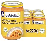 Bebivita Menüs ab 8. Monat - Gemüse-Reis mit Hühnchen nach asiatischer Art, 220g 6er Pack (6x220g)