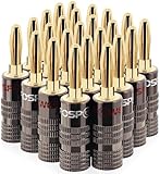 FosPower Bananenstecker Für Lautsprecherkabel - Bananenstecker Lautsprecher, Für Wandplatte und Subwoofer Kabel - Kabelschuhe Vergoldet 24K, High-End. 12 Rot & 12 Weiß - 12 Paare / 24 Stück