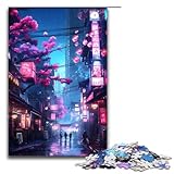 1000-teiliges Puzzle für Erwachsene, Neon Tokyo Sakura Street Puzzlespiel, perfekte Dekoration für Teenager ab 14 Jahren, 1000 Teile