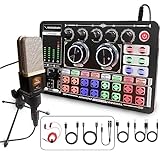 KILOGOGRAPH Podcast Equipment Bundle - F999 Plus Soundkarte, M998 Kondensator Podcast Mikrofon mit Mikrofonständer, Audio Mixer mit Effekten, für PC iPhone iPad, Youtube Starter Kit, DJ Mixer für