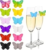 Dwafill Glasmarkierer Früchte, 12 Stuck Silikon Glasmarkierer, Gläser Unterscheiden, für Sommerpartys, Junggesellenabschiede, Hochzeitsabende, Weihnachtsfeiern, Partys (Schmetterling)