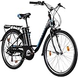 ZÜNDAPP Z505 City E-Bike Damen 26 Zoll | Citybike mit 6 Gang Schaltung Pedelec | für 150-185 cm | Bike mit StVZO Beleuchtung und Gepäckträger (schwarz, 43 cm)