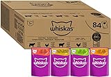Whiskas 1+ Katzennassfutter Klassische Auswahl in Sauce, 84x85g (1 Großpackung) – Hochwertiges Nassfutter für ausgewachsene Katzen in 84 Portionsbeuteln