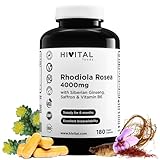 Rhodiola Rosea 4000 mg. 180 vegane Kapseln für 6 Monate. Mit Extrakten aus Rhodiola Rosea, sibirischem Ginseng, Safran und Vitamin B6. Hergestellt von HIVITAL