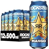 Rockstar Energy Drink Mango Geschmack - Exotisches, koffeinhaltiges Erfrischungsgetränk für den Energie Kick, EINWEG (12 x 500ml)