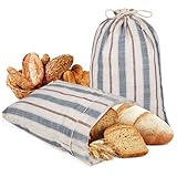 2 Stück Brotbeutel,Brottüten für Selbstgebackenes Brot,Bio-Leinen-Sauerteigbrotbeutel,Brotbehälter zum Frischhalten von Brot,Brottasche für Frisch Gebackenes Brot und Brötchen