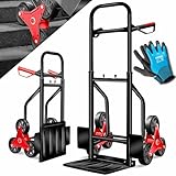 MASKO® Treppenkarre Sackkarre 200kg Transportkarre Treppensteiger Stapelkarre,klappbar Treppensackkarre Hartgummireifen| Kunststoff Griffe | Stahl Rahmen | 3-Fach Sternräder |Inkl. Handschuhe,Schwarz